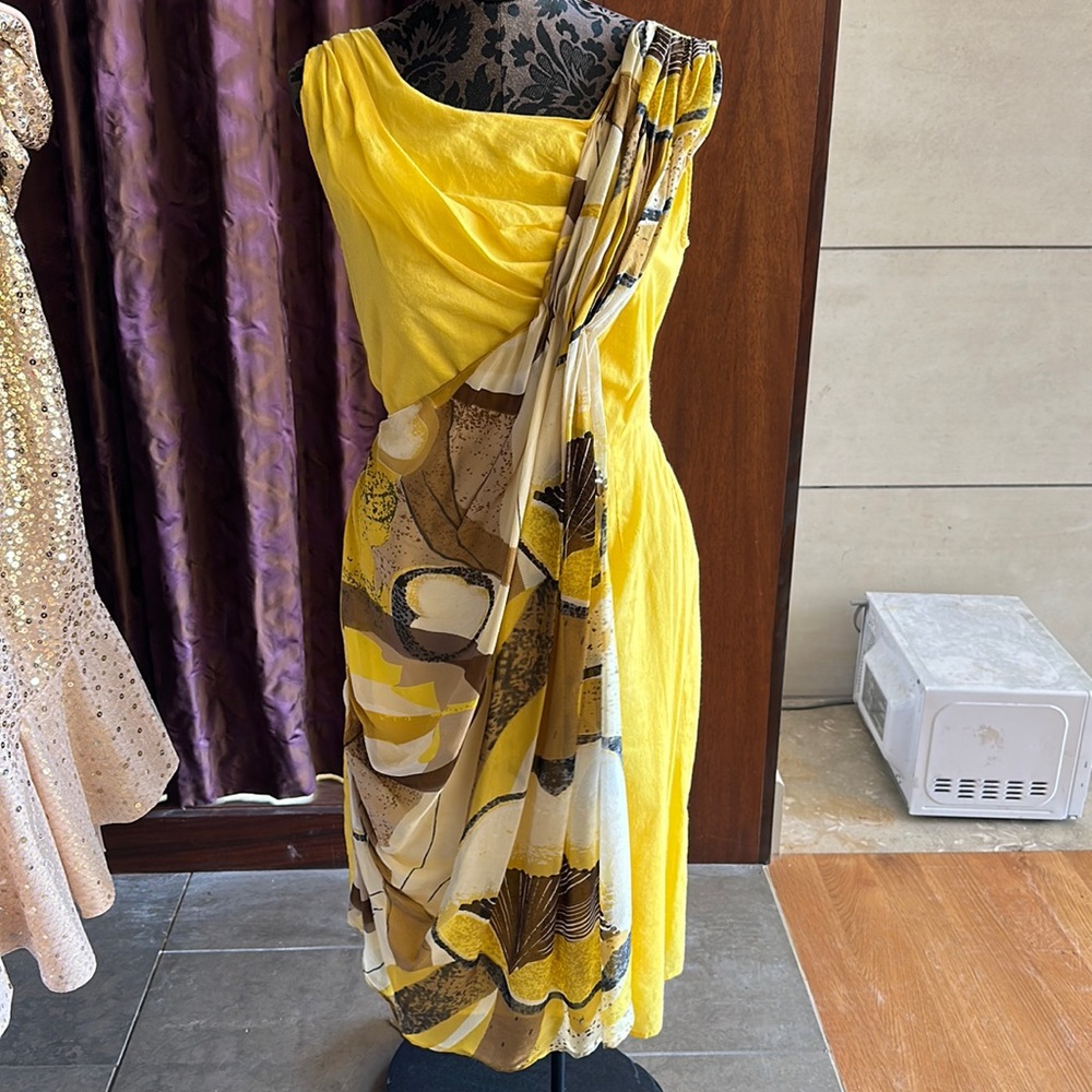 Yellow Patterned 2 Love Tony Cohen Cotton/Silk Summer Dress